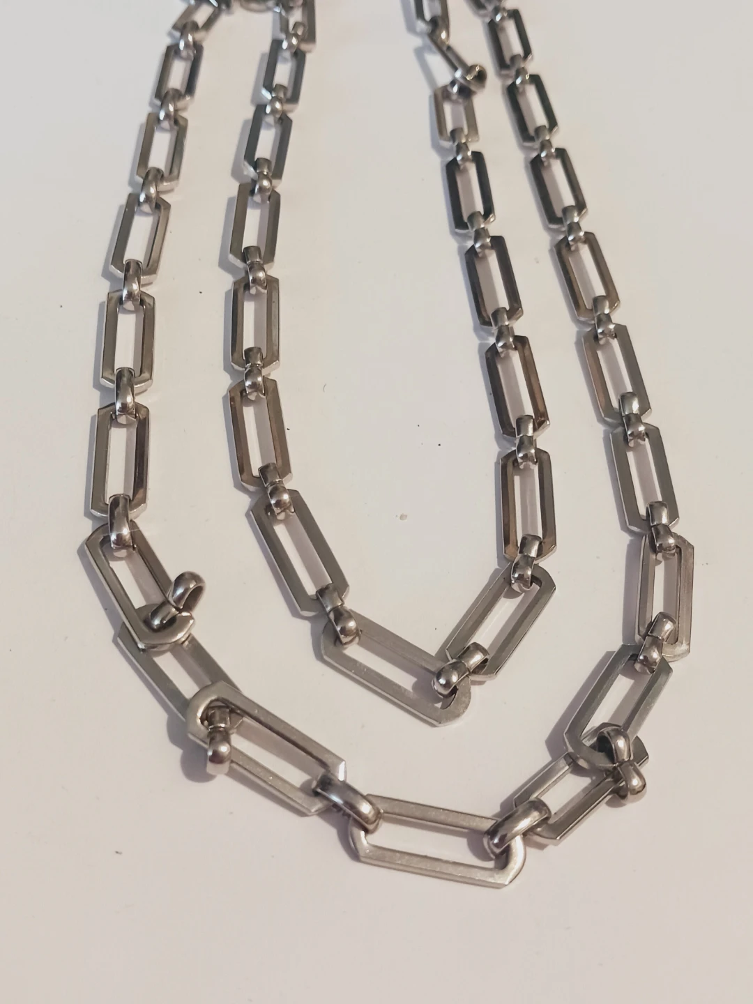 New !! Silver Tone Rectangular Link Chain Necklace