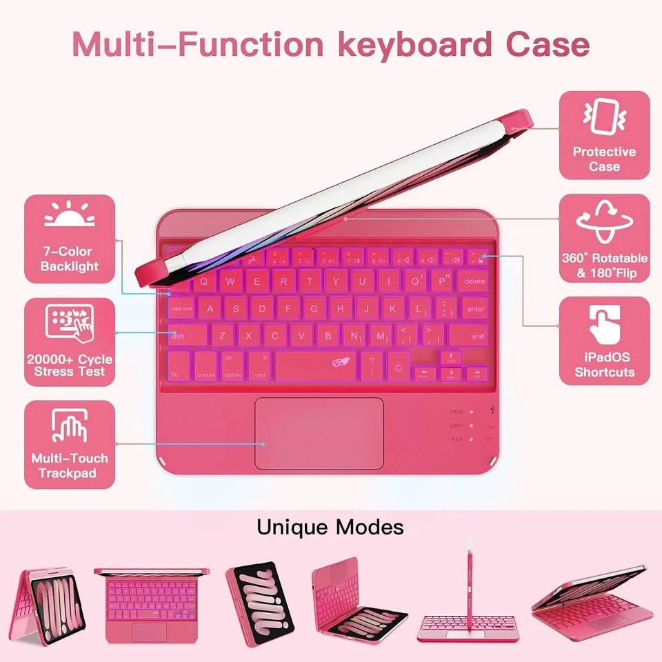 Pink Multi-Function Keyboard Case for iPad mini 7th Gen - photo 4