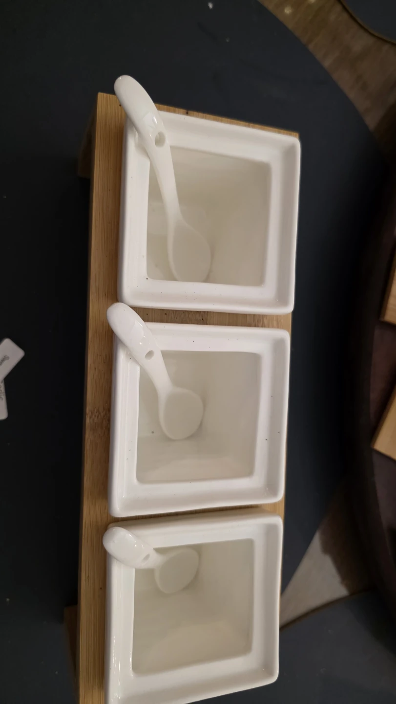 3-Piece Ceramic Condiment Jar Set with Bamboo Stand - photo 3