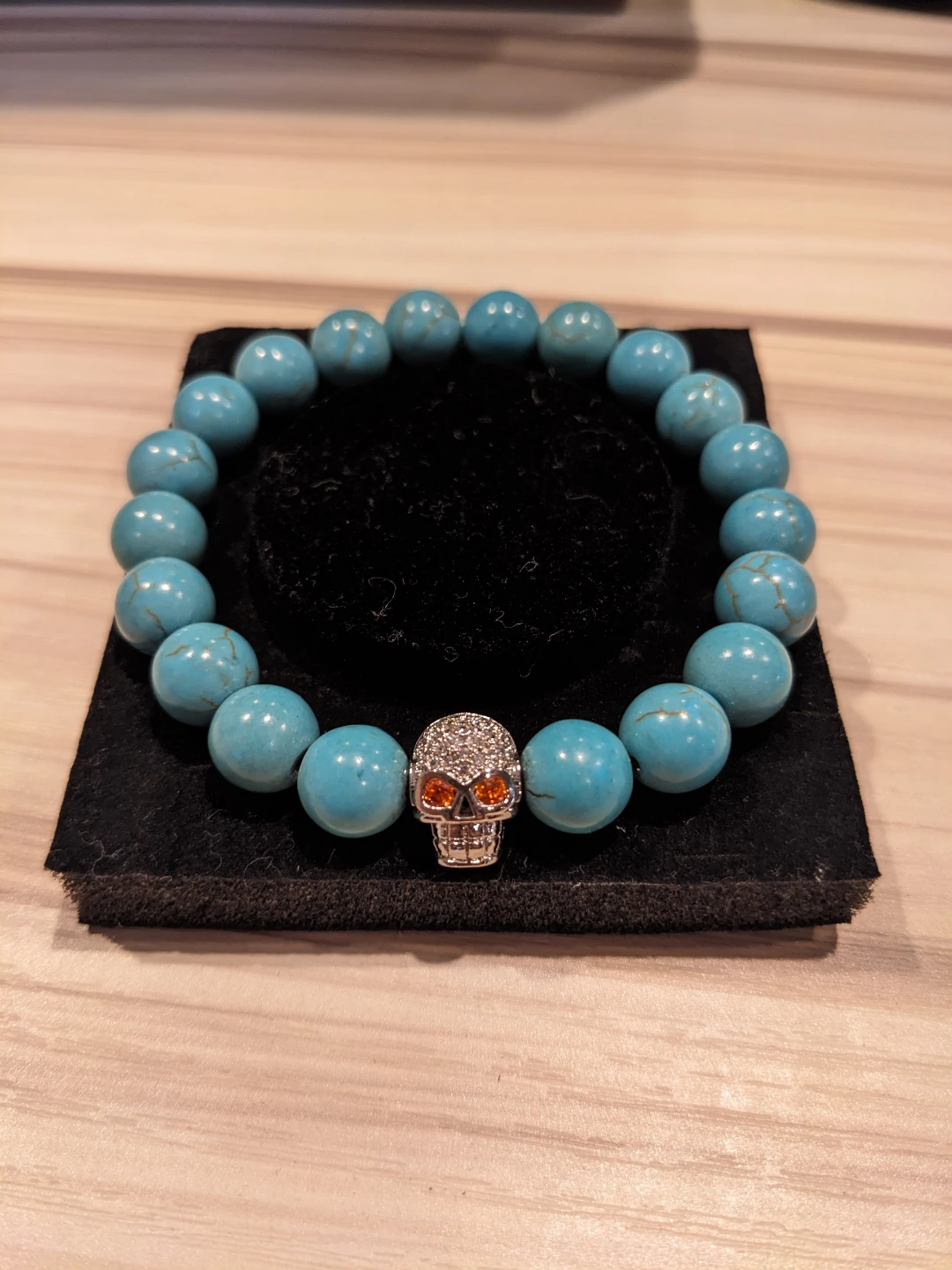 Turquoise Beaded Bracelet with Skull Charm