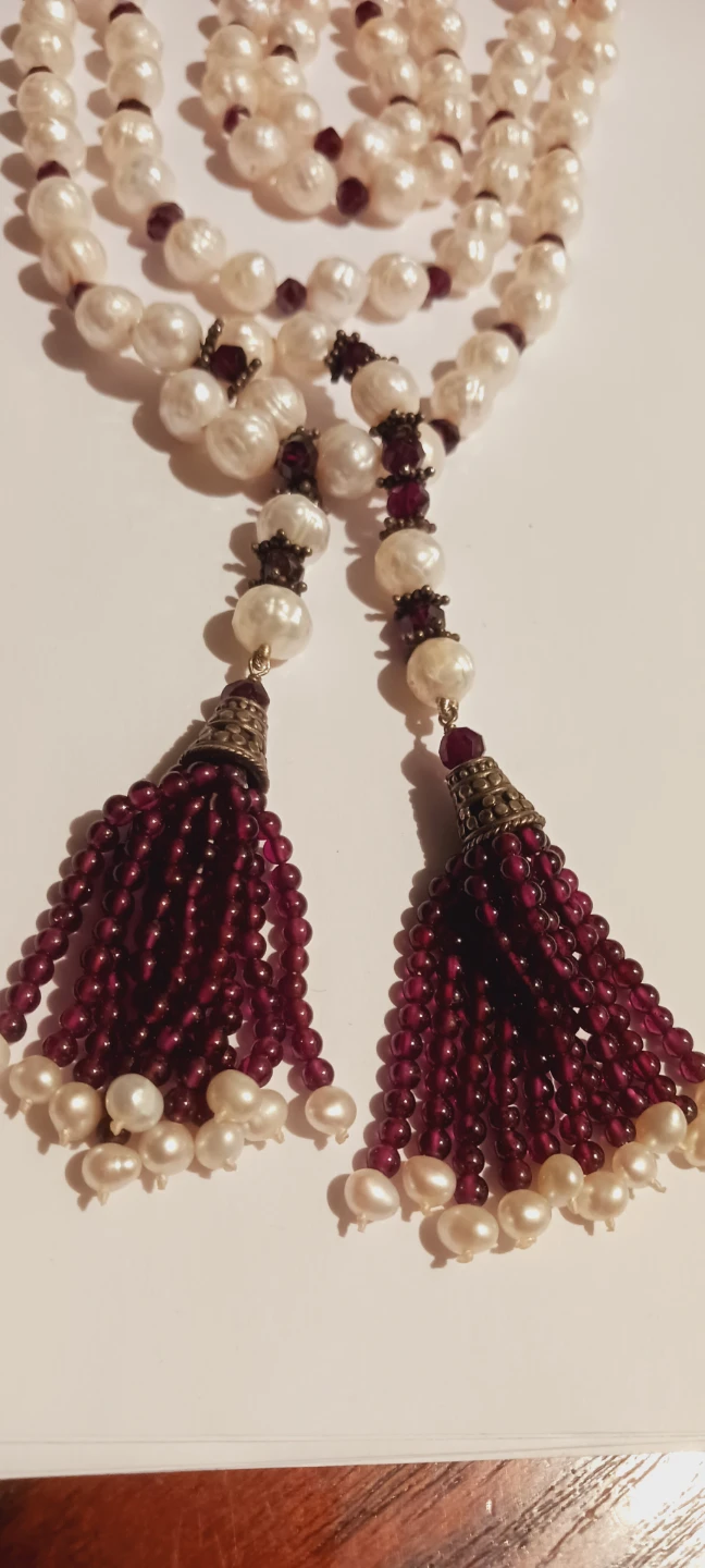 Gorgeous Pearl and Garnet Tassel Lariat Necklace - photo 3