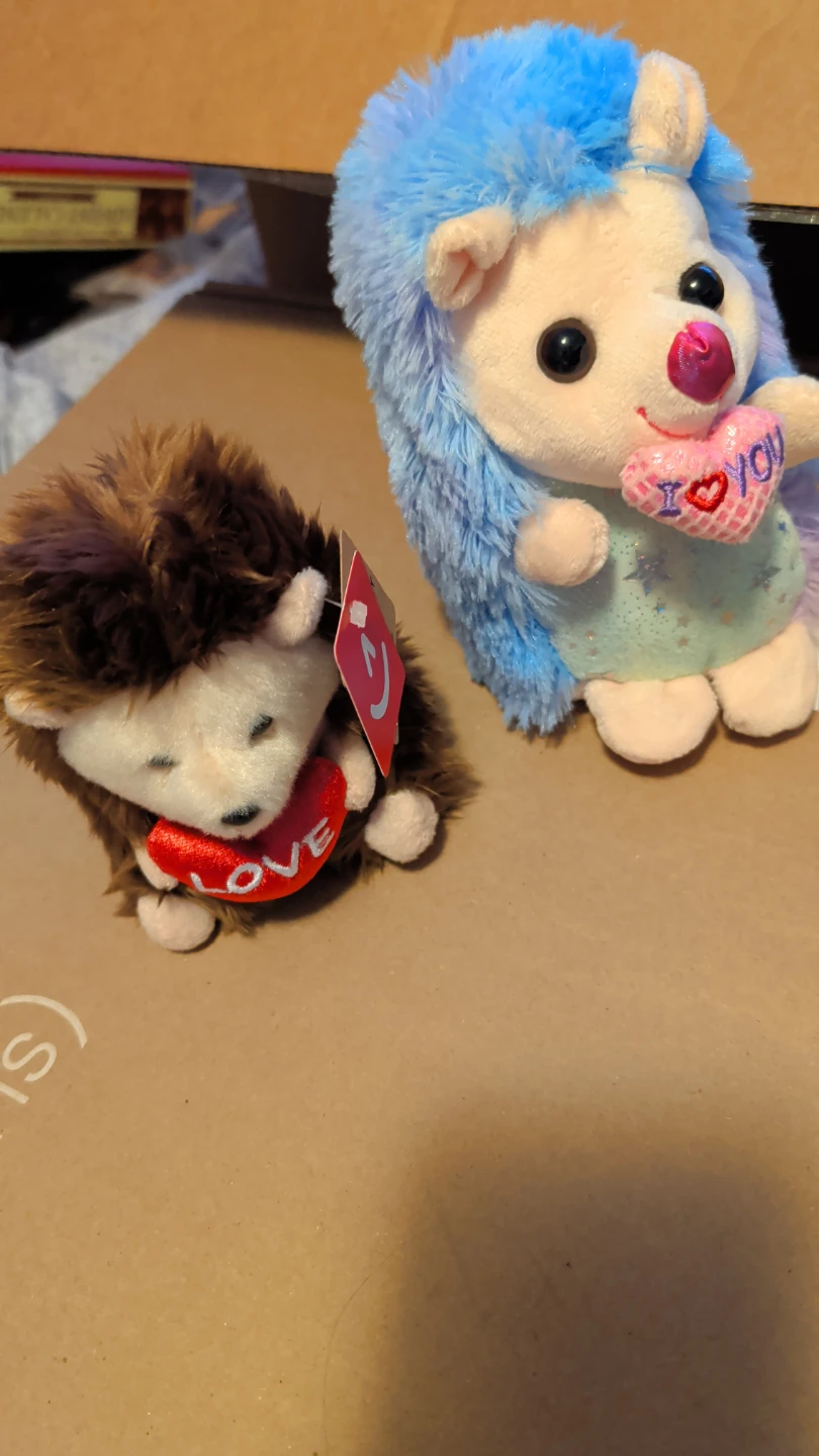Two Plush Hedgehogs with Hearts
