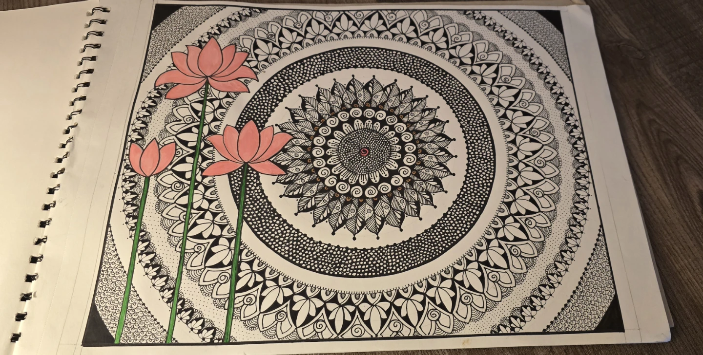 Hand-Drawn Mandala Art with Lotus Flowers - photo 2
