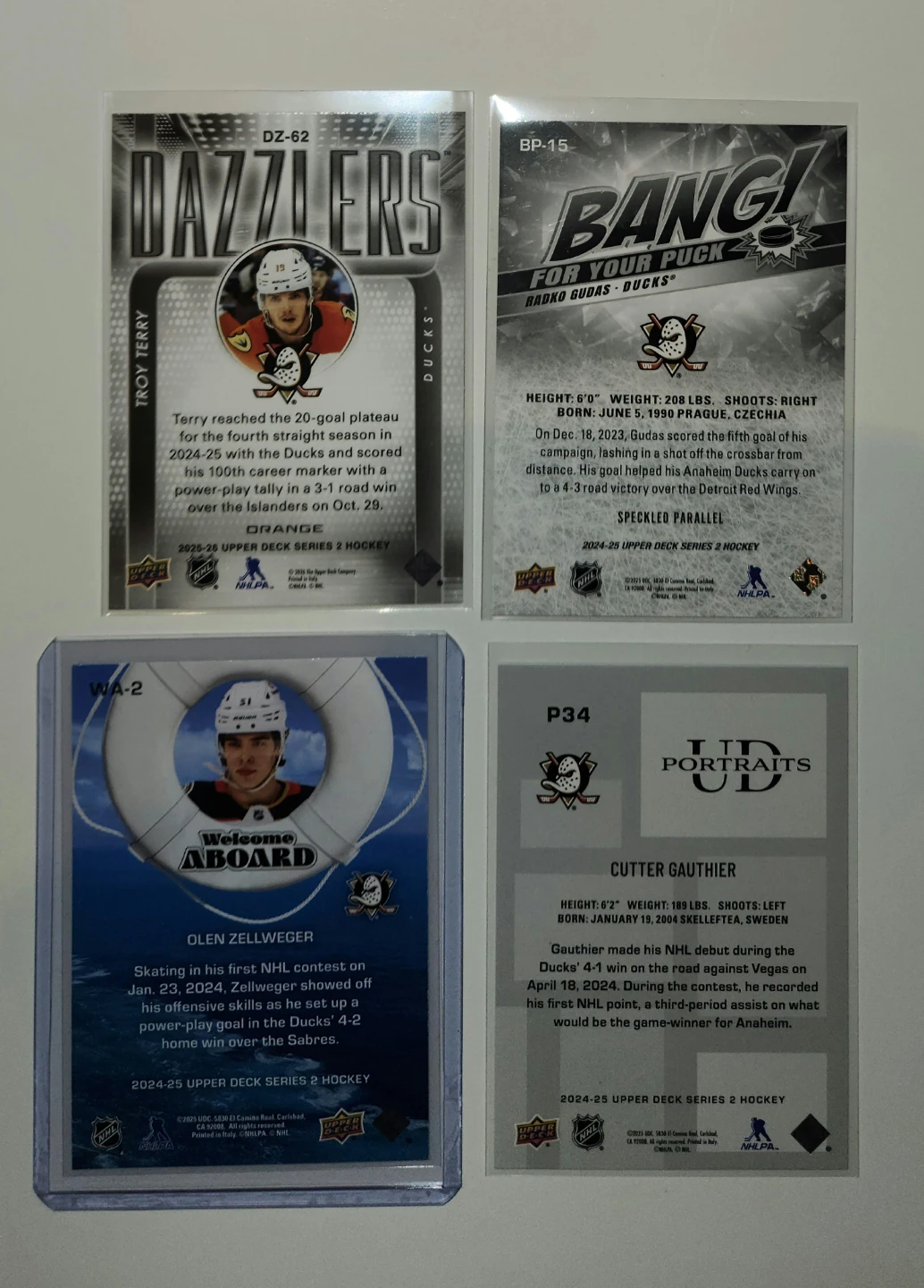 Pick Up x4 Anaheim Ducks Hockey Cards w/ 2 Zellweger RC - photo 2