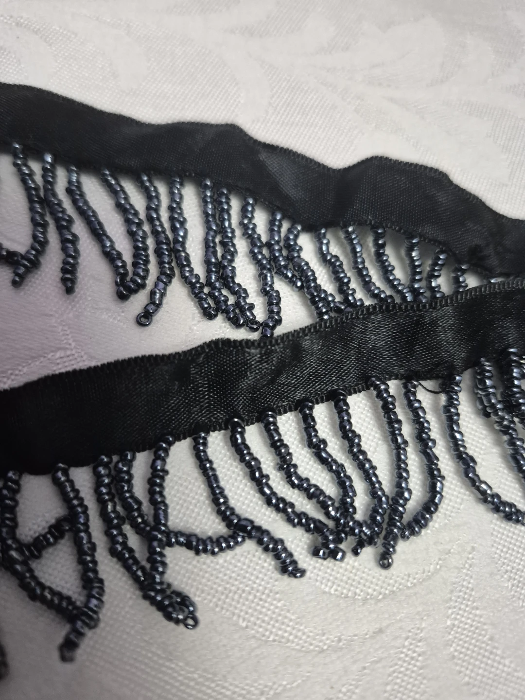Black Beaded Fringe Trim, 1 meter length