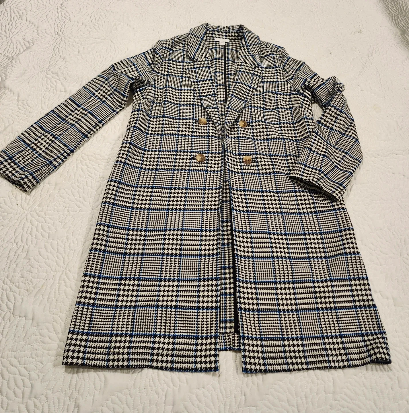 J.Jill Plaid Double-Breasted Long Blazer Coat Size S - photo 4