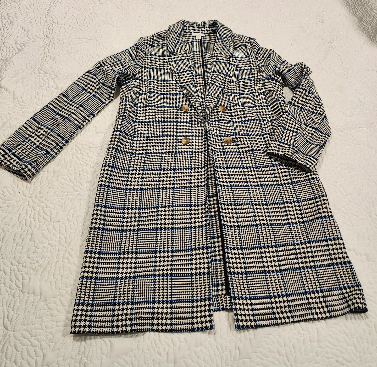 J.Jill Plaid Double-Breasted Long Blazer Coat Size S - photo 5