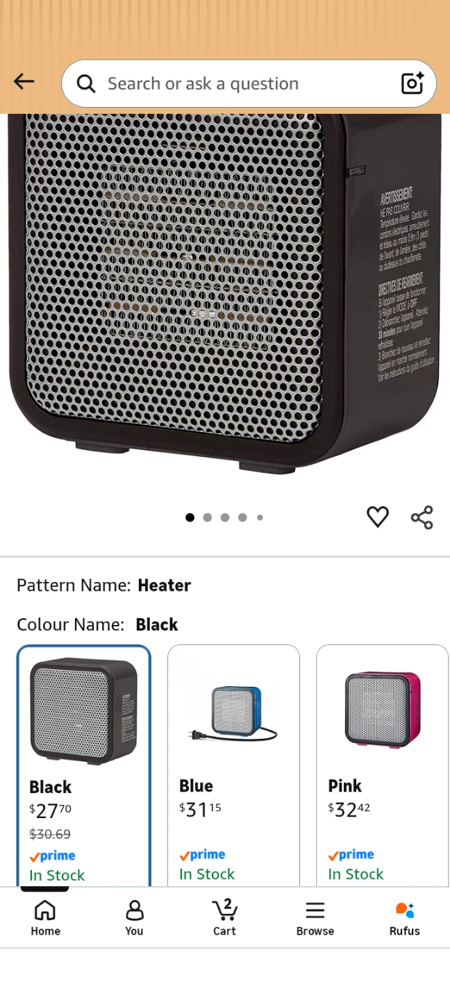 Amazon Basics Small Portable Heater - Pink - photo 4