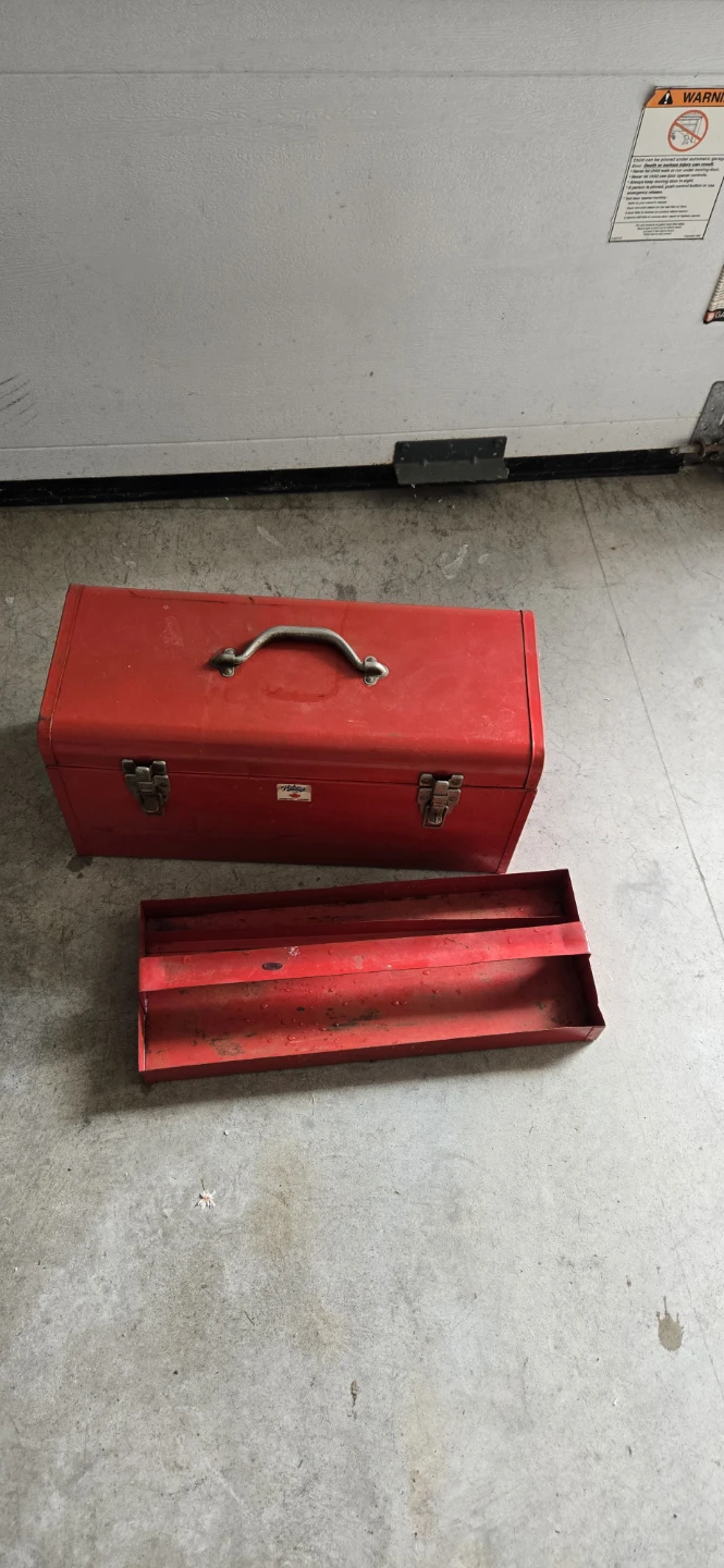 Red Metal Toolbox with Tray