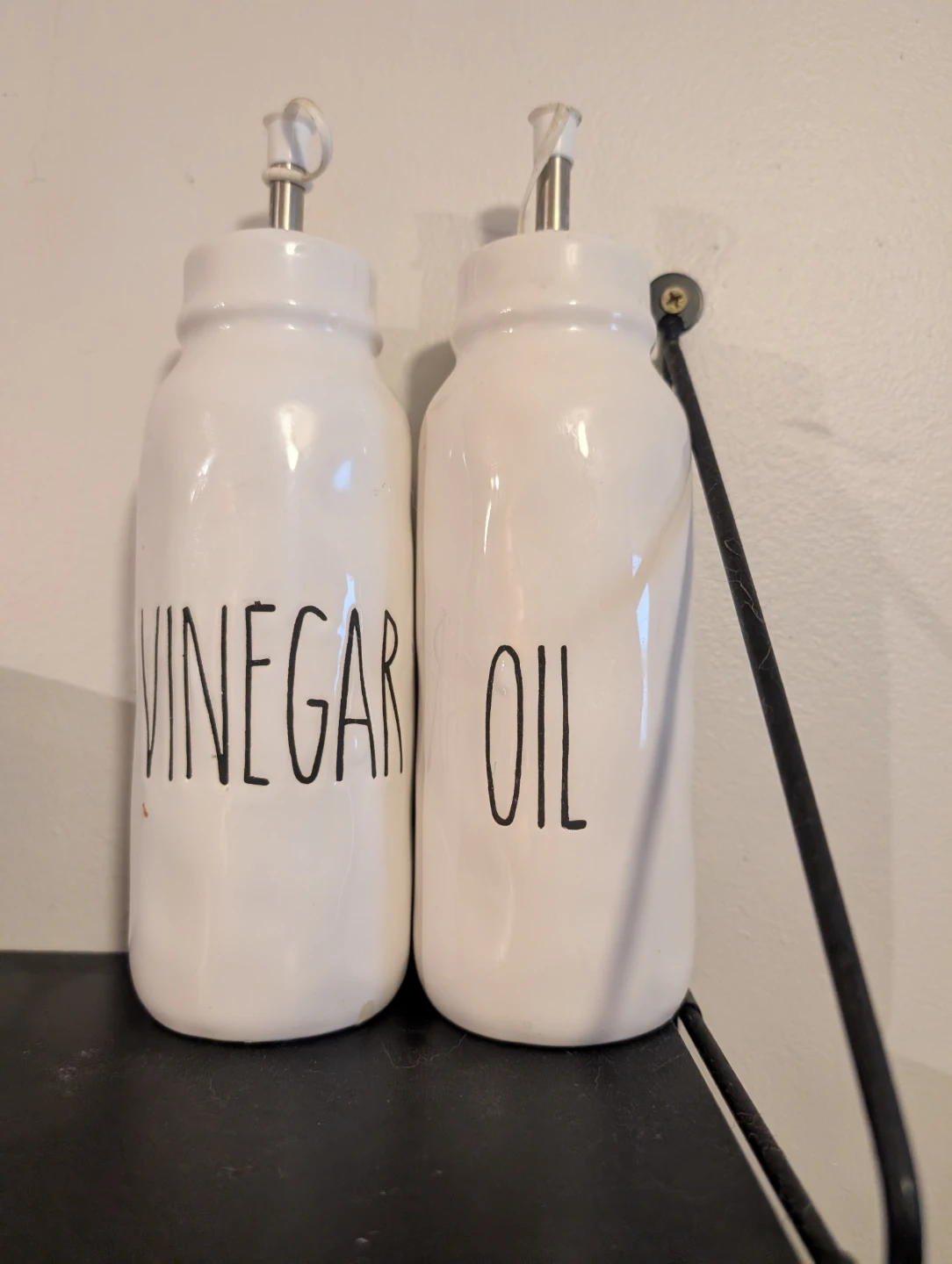 Rae Dunn Inspired "Oil" and "Vinegar" Ceramic Cruets - Set of 2