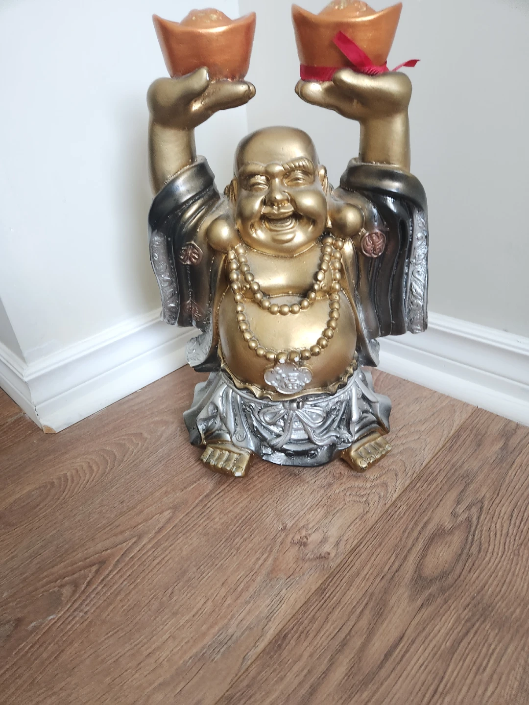 Laughing Buddha Statue with Gold Ingots. Large.