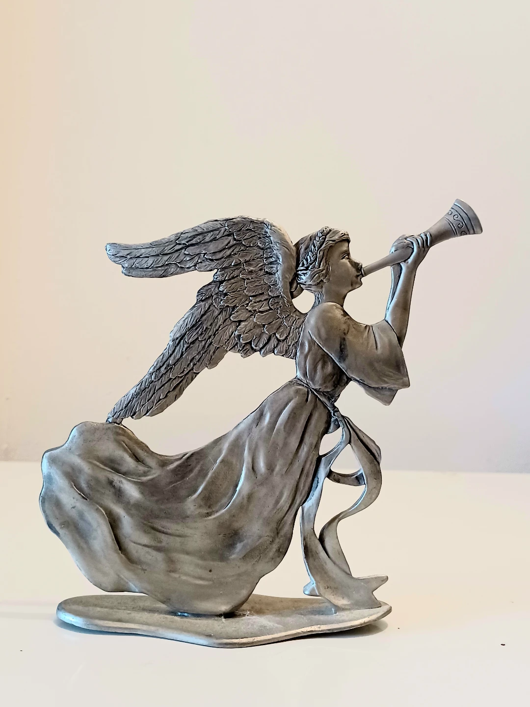 Vtg Hand Cast Pewter Angel Sounding Trumpet