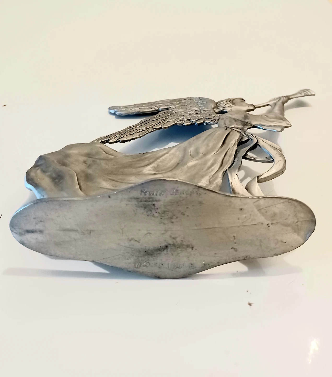 Vtg Hand Cast Pewter Angel Sounding Trumpet - photo 3