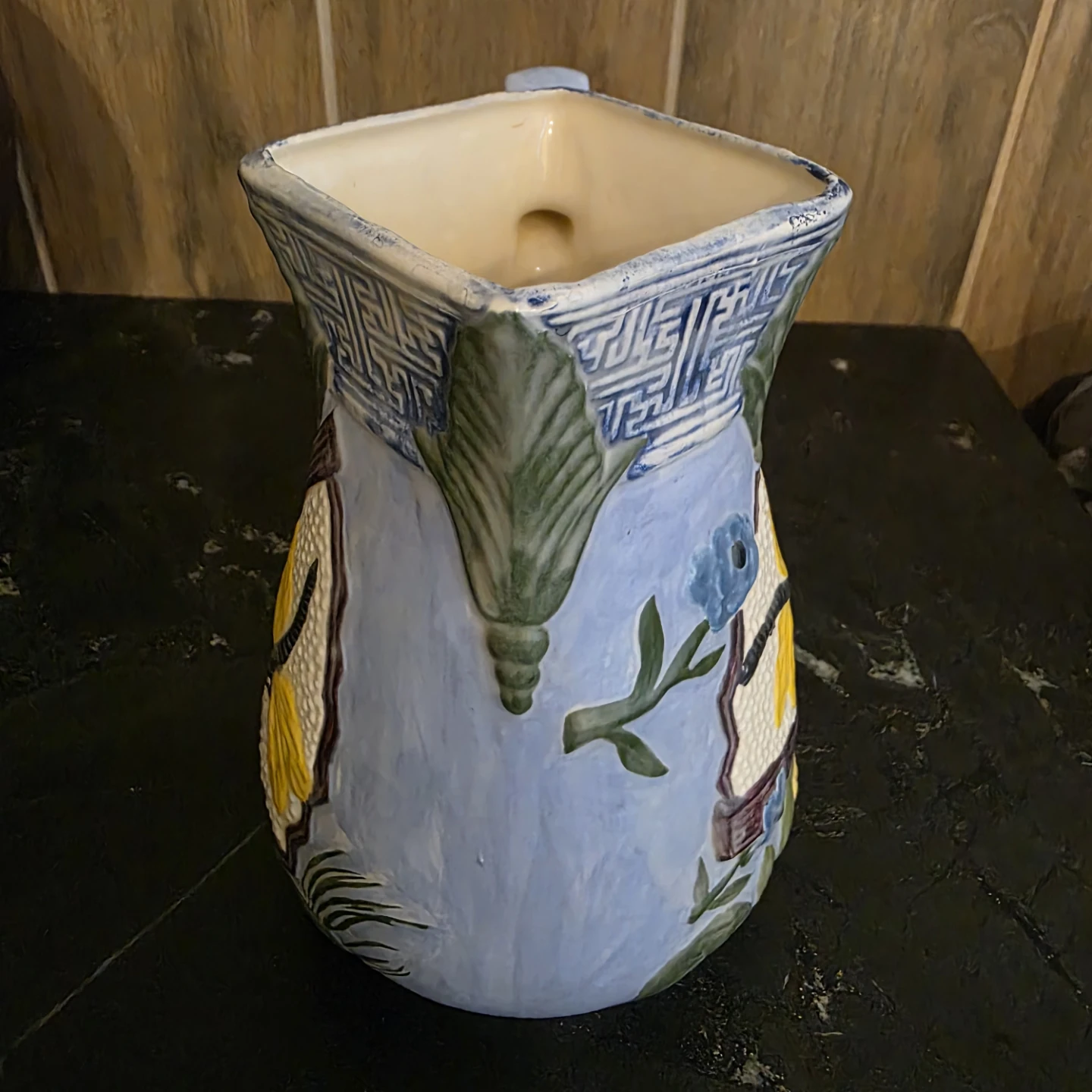 Ceramic Pitcher with Dragonfly and Floral Design 1890s - photo 3
