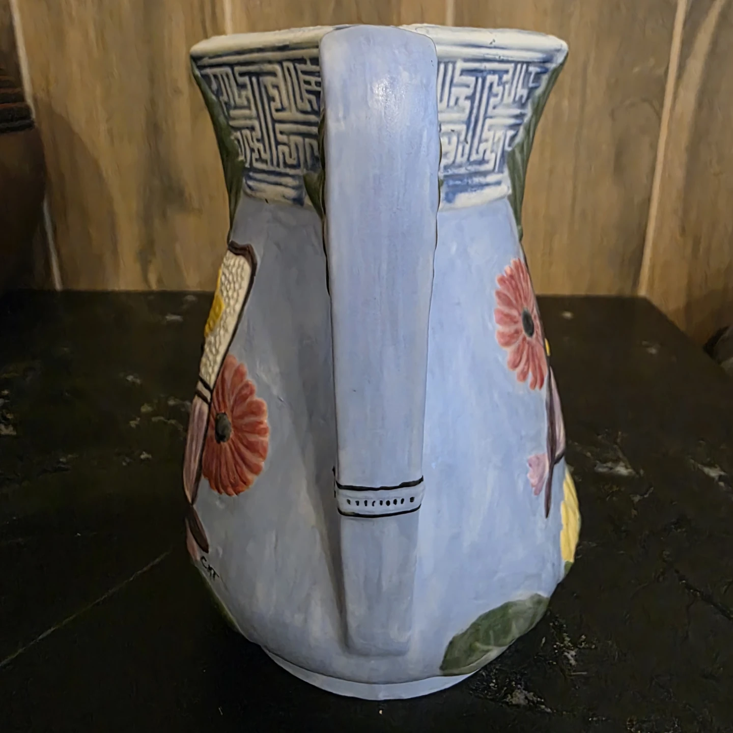 Ceramic Pitcher with Dragonfly and Floral Design 1890s - photo 5
