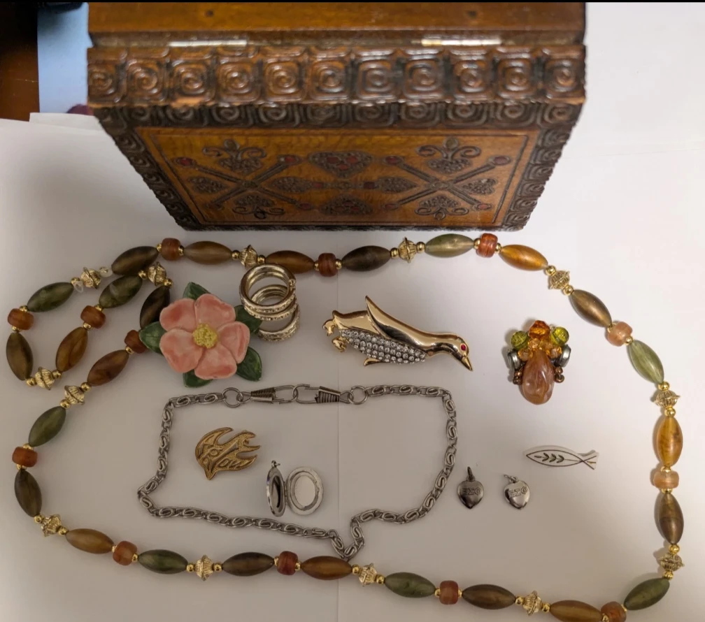 Assorted Costume Jewellery with Wooden Box