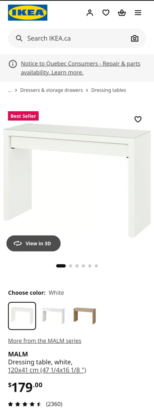 IKEA MALM White Dressing Table - photo 3