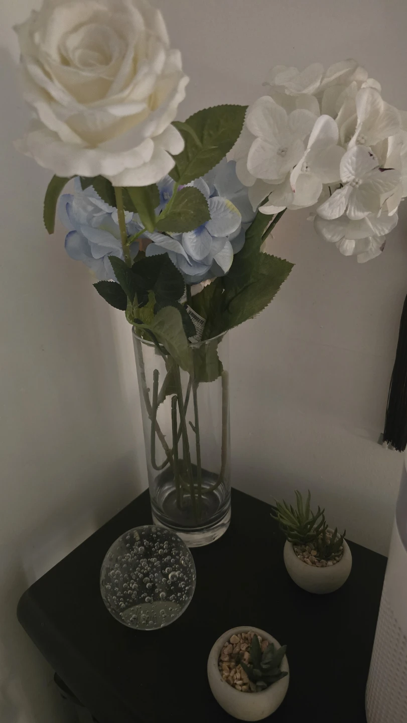 Artificial Flower Arrangement with Glass Vase
