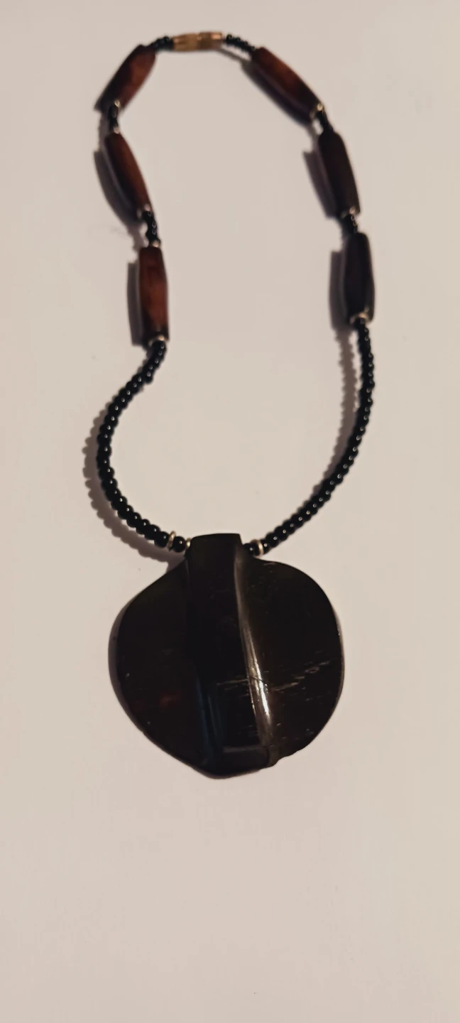 Dark Pendant Boho Necklace with Beaded Chain