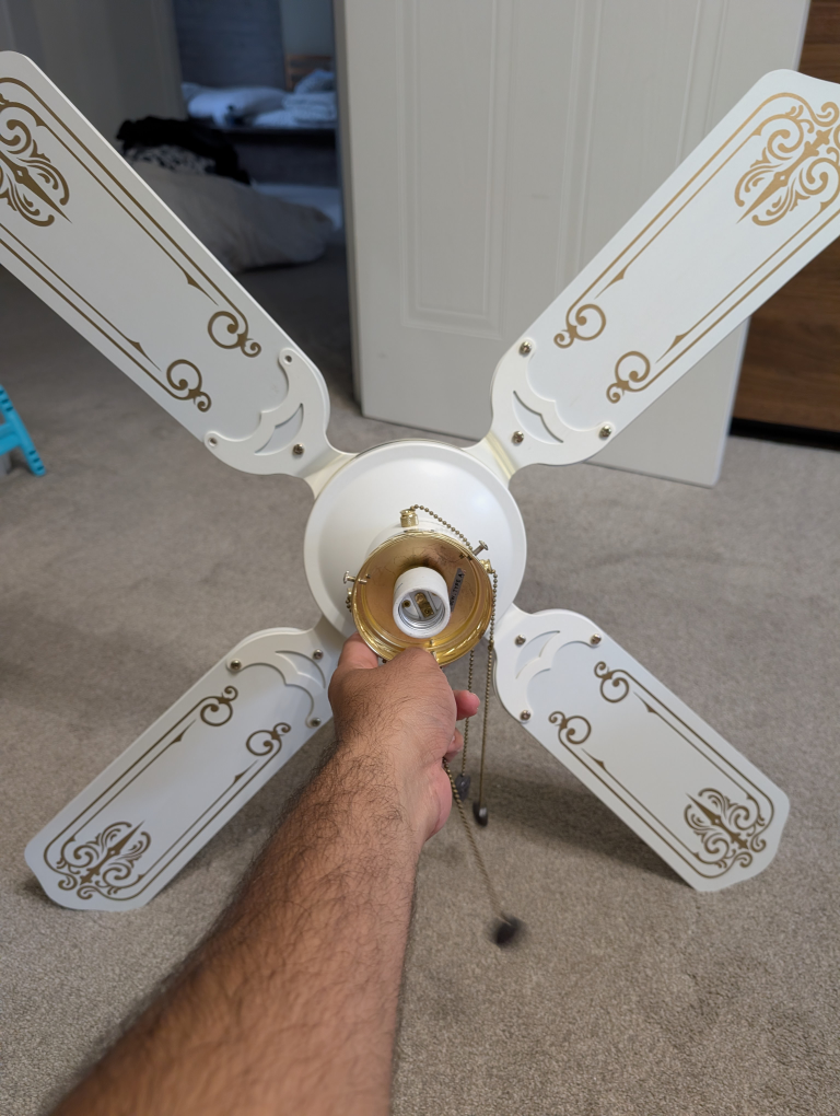 White Ceiling Fan with Gold Trim