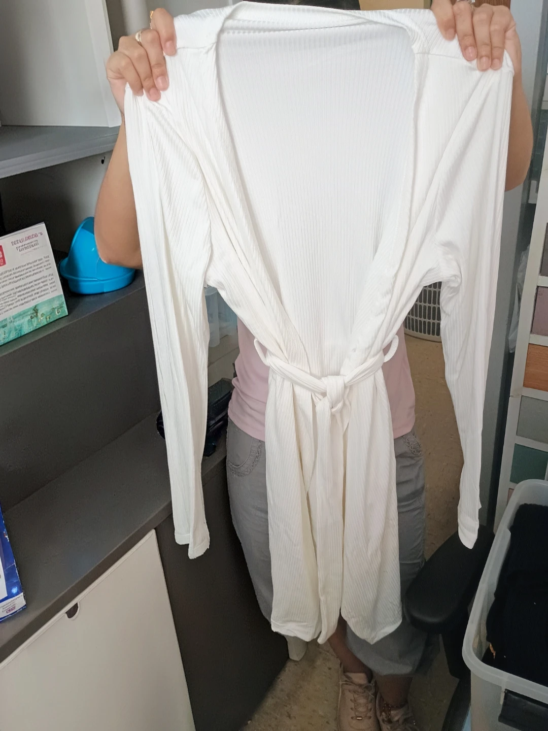 White Ribbed Long Sleeve Robe Cardigan