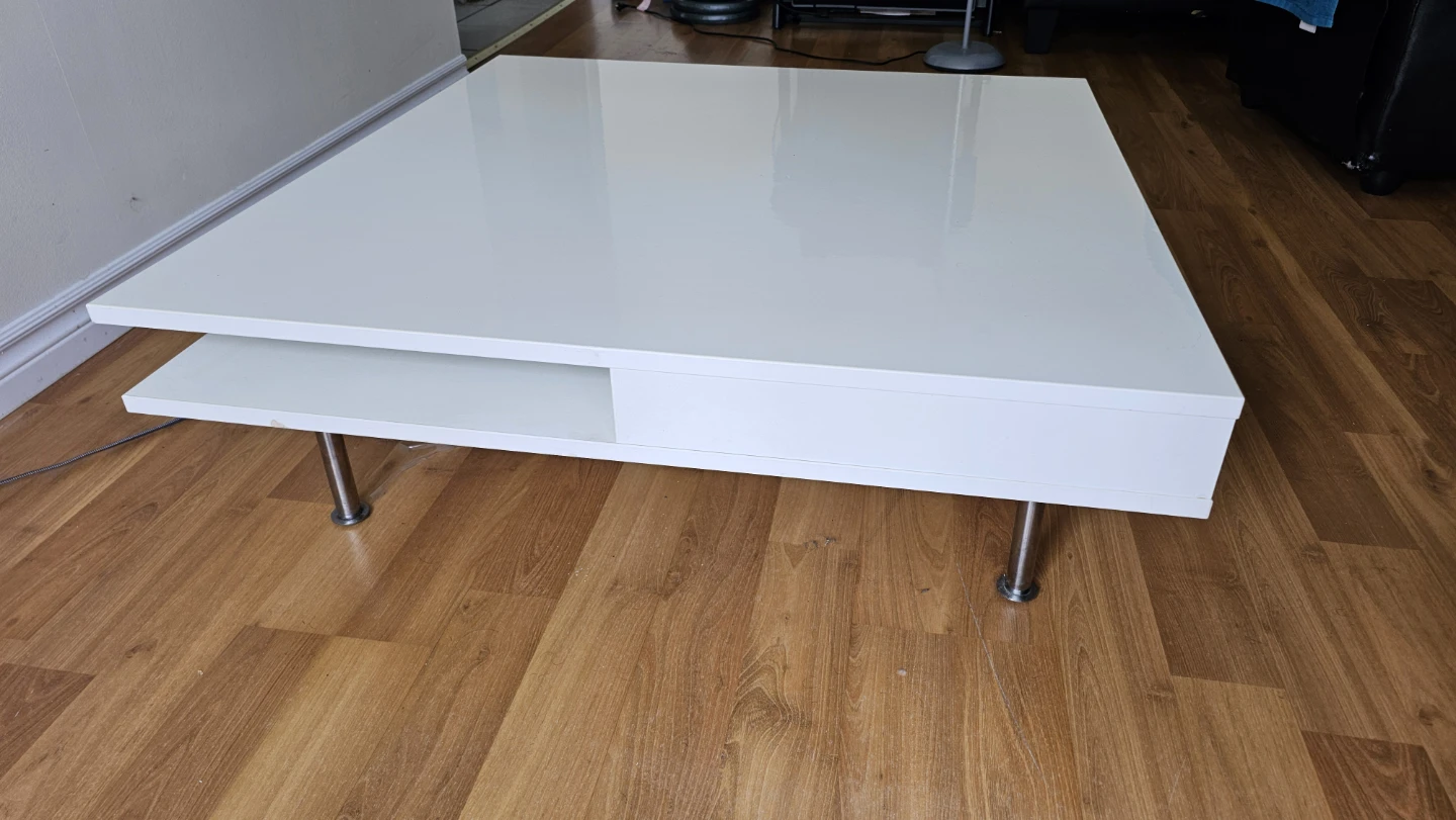 White Modern Coffee Table with Storage Shelf - photo 3