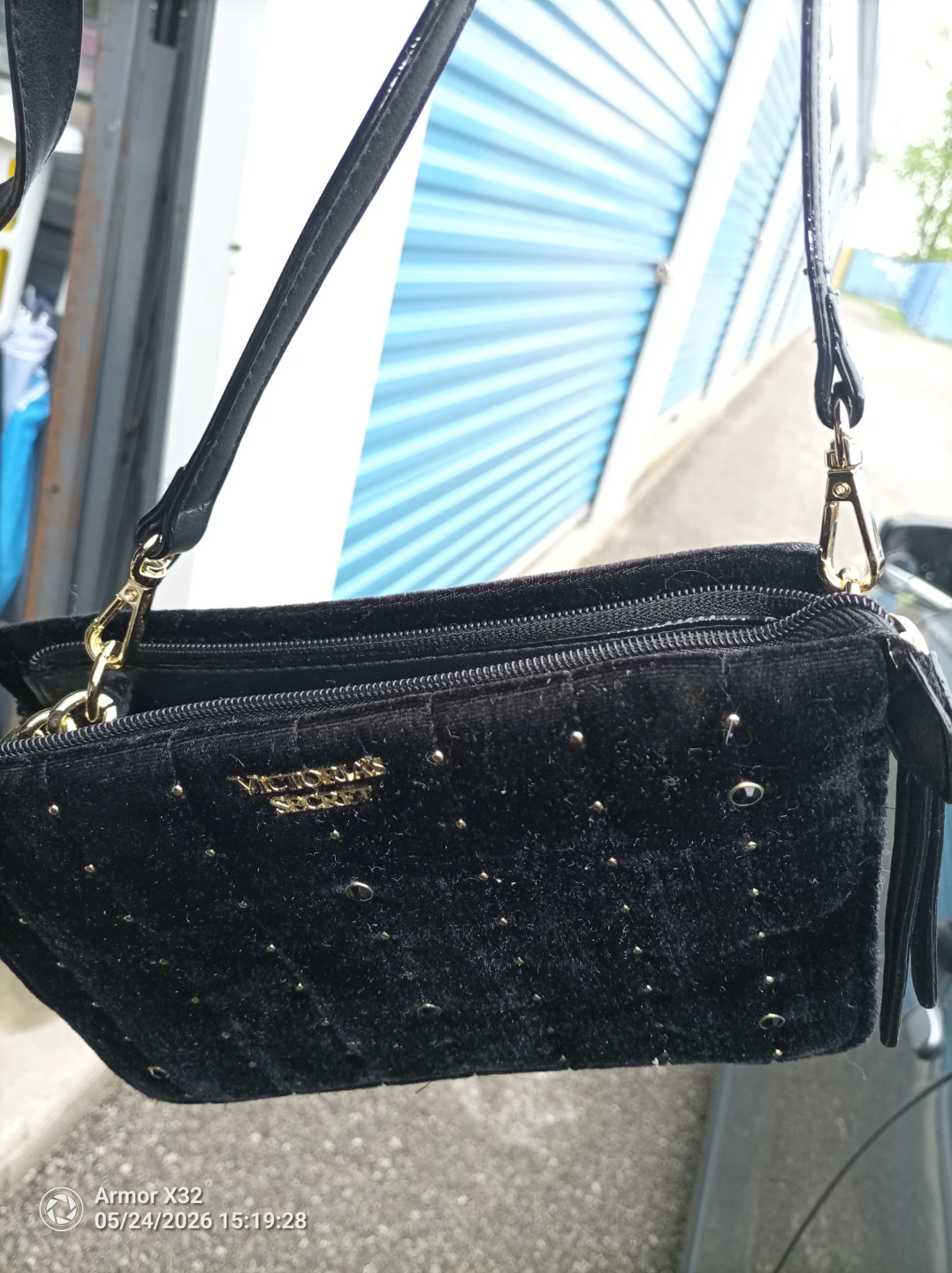 Victoria's Secret Black Velvet Studded Shoulder Bag - photo 3