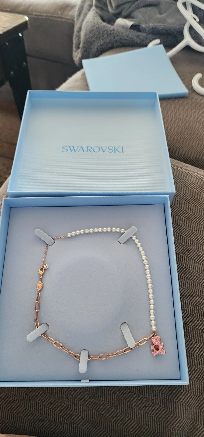 Swarovski Teddy Bear Pearl Necklace Rose Gold Tone