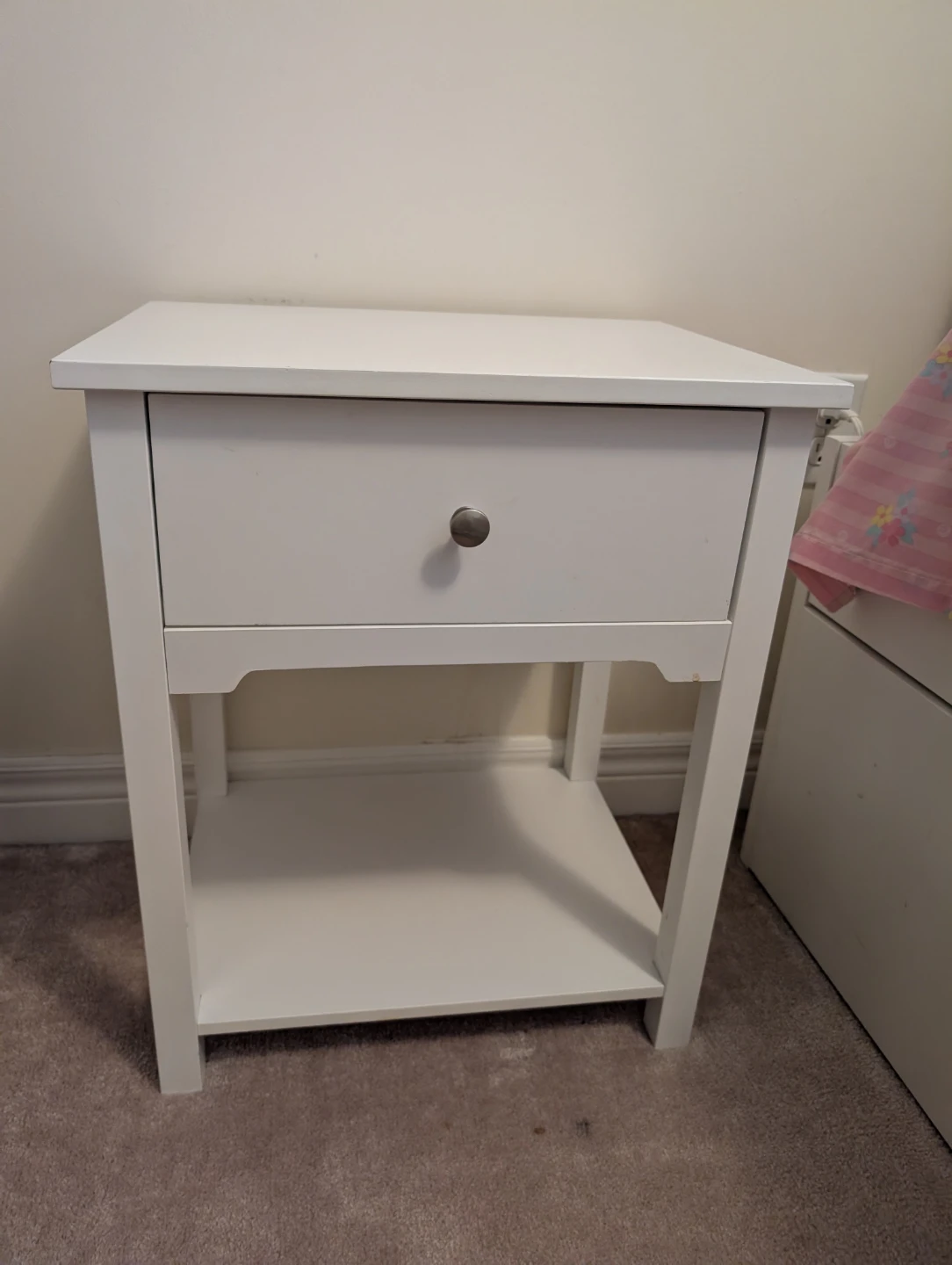 Two White Nightstand with Drawer and Shelf - photo 3