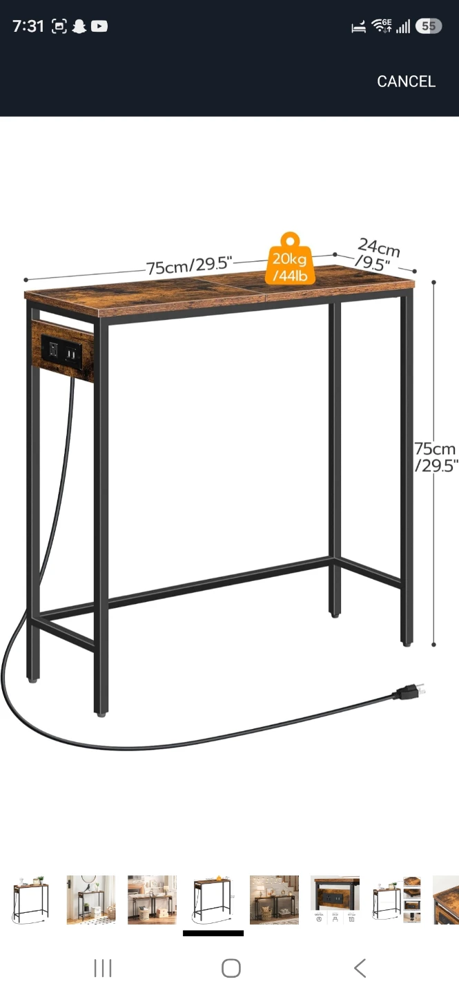 Console Table with Built-in AC Outlet and USB Ports