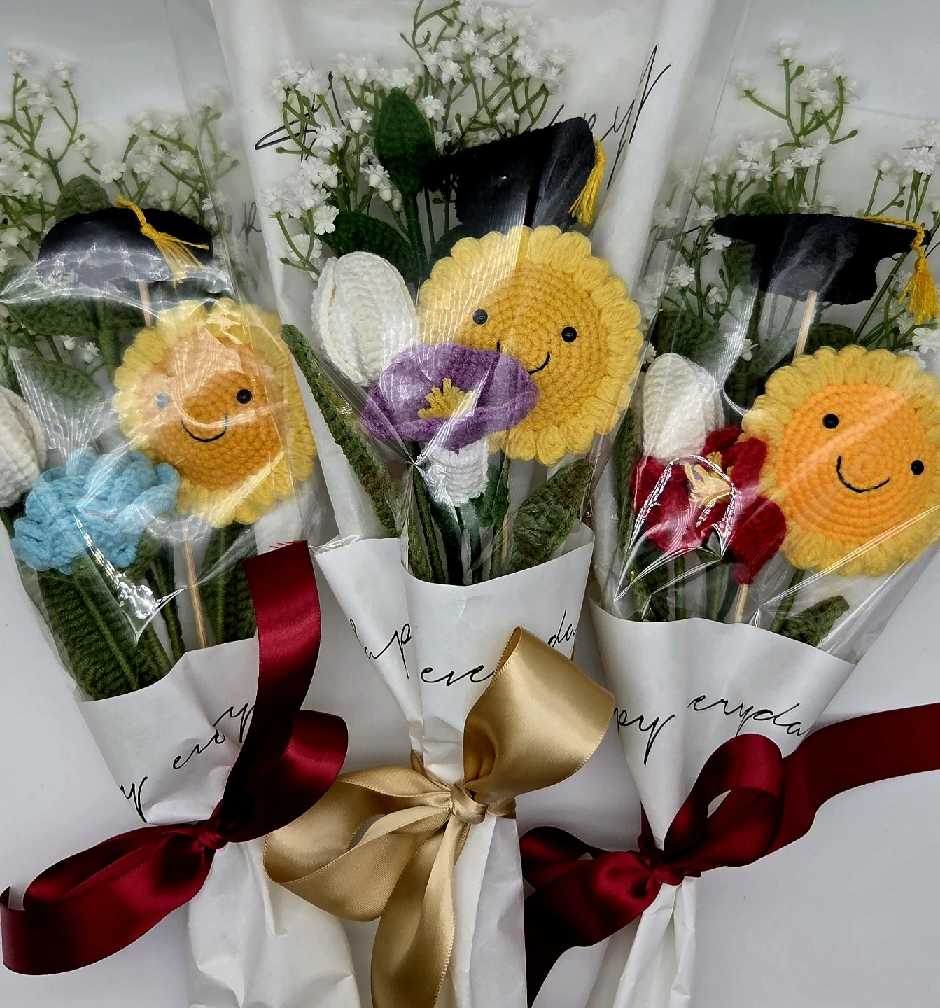 Crocheted Flower Bouquet with Graduation Cap