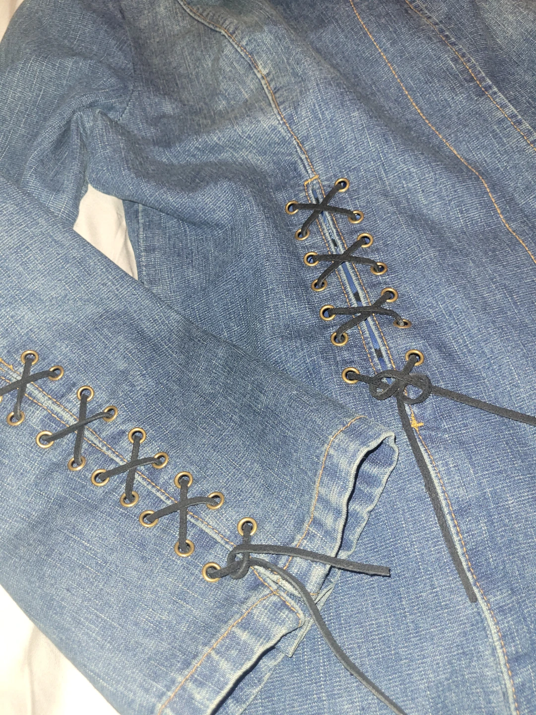 Ex-Girlfriend Denim Lace-Up Trench Coat Size L - photo 3