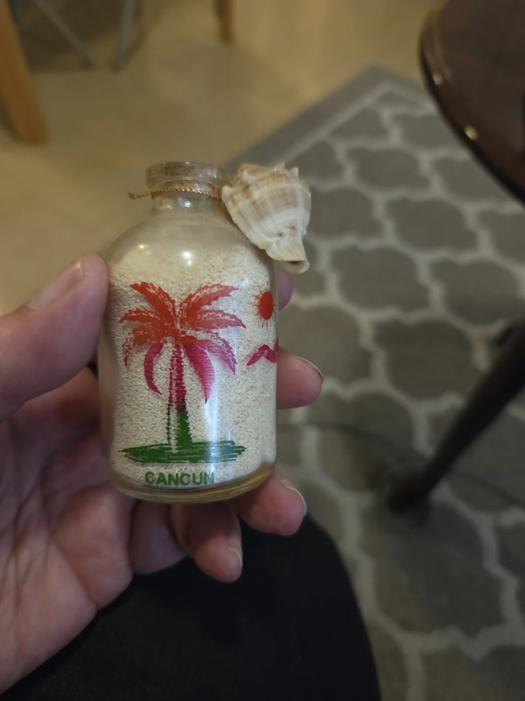 Cancun souvenir sand bottle with shell