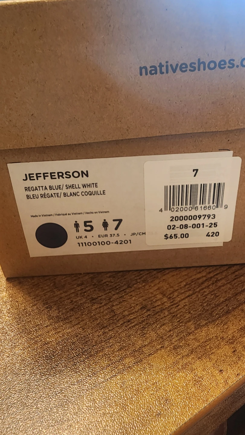 Native Shoes Jefferson Regatta Blue Shell White - Size 5 M , W 7 - photo 3