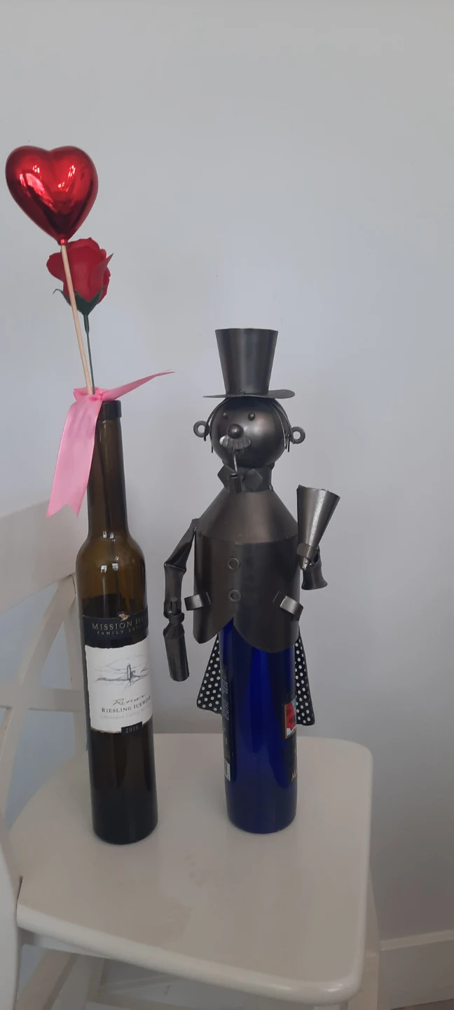 Handmade Metal Figurine with Wine Bottle Base