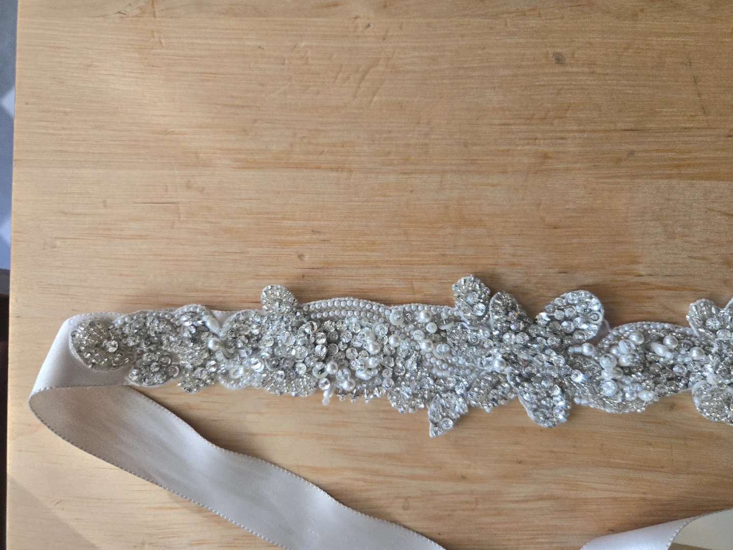 Embellished Bridal Sash with Pearls and Rhinestones - photo 3