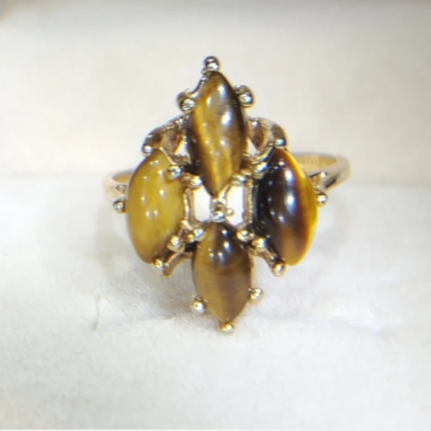 Antique Tiger Eye Marquise Cluster Ring - photo 3