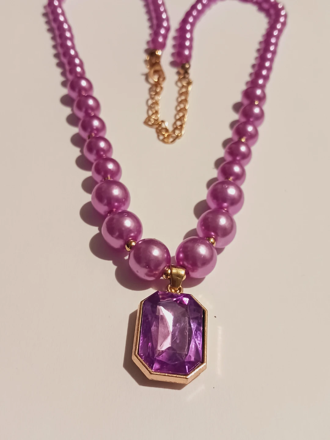 New !! Purple Beaded Necklace with Gemstone Pendant - photo 3