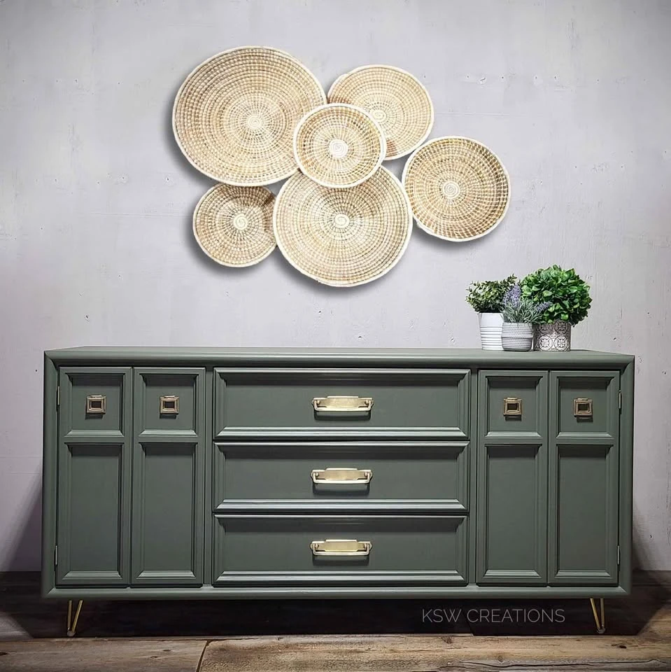 Green dresser with brass hardware