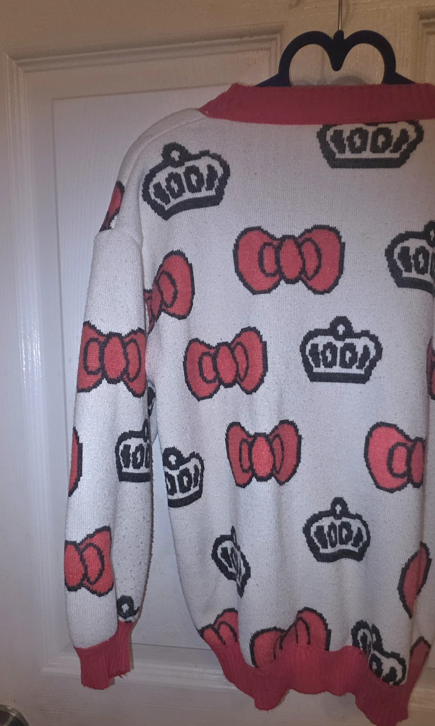 White & Red Bow & Crown Knit Cardigan - photo 3
