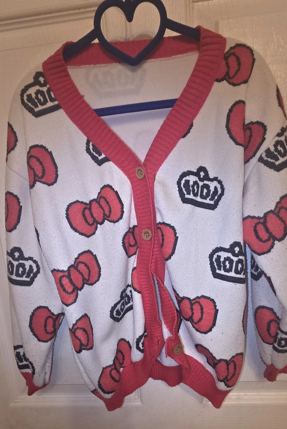White & Red Bow & Crown Knit Cardigan - photo 5