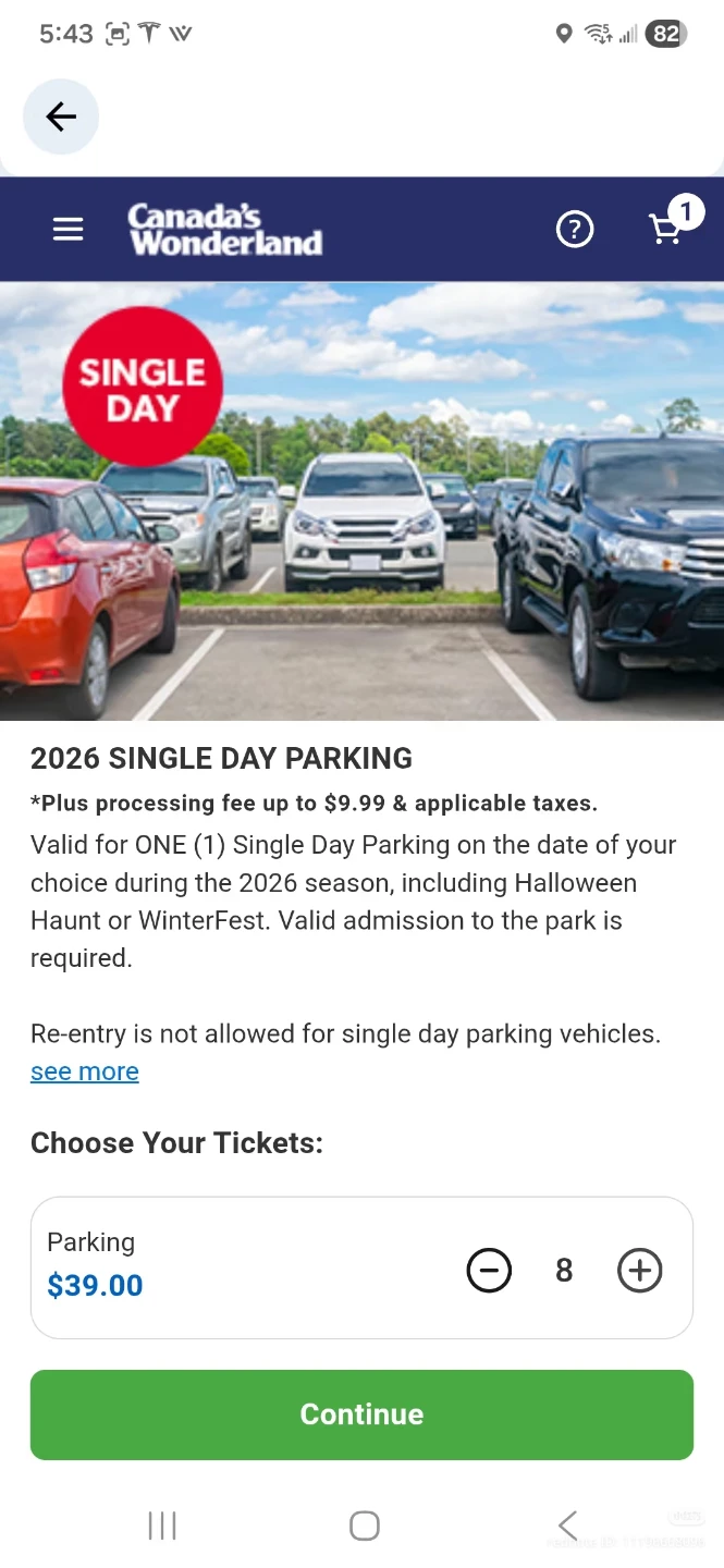 Canada's Wonderland 2026 Single Day Parking