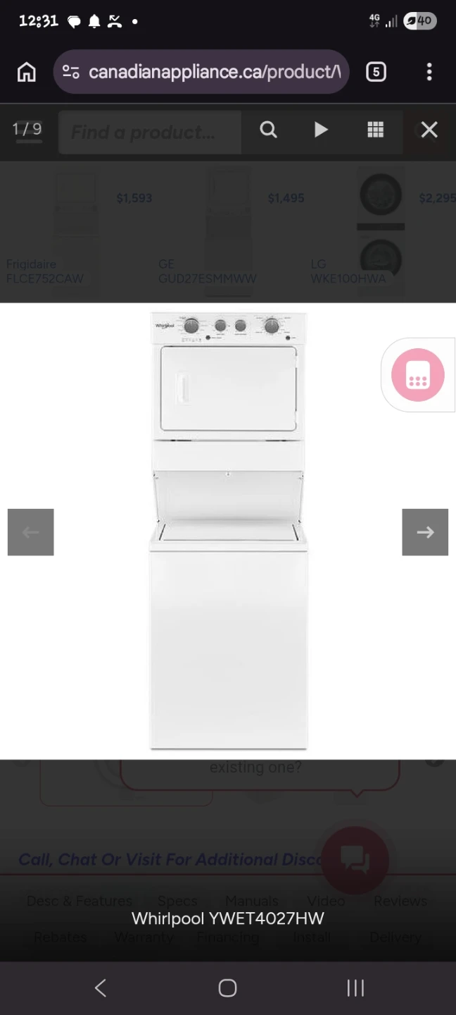 Whirlpool YWET4027HW Washer and Dryer Combo