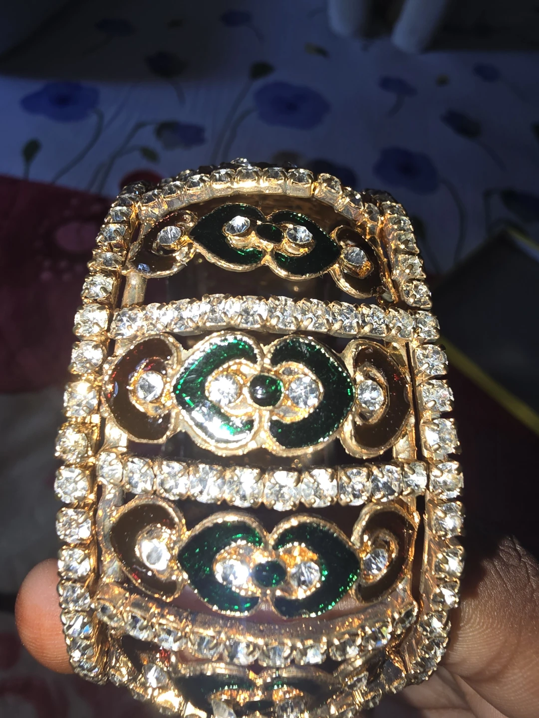 Desi green and red gold stone thick bangle - photo 3