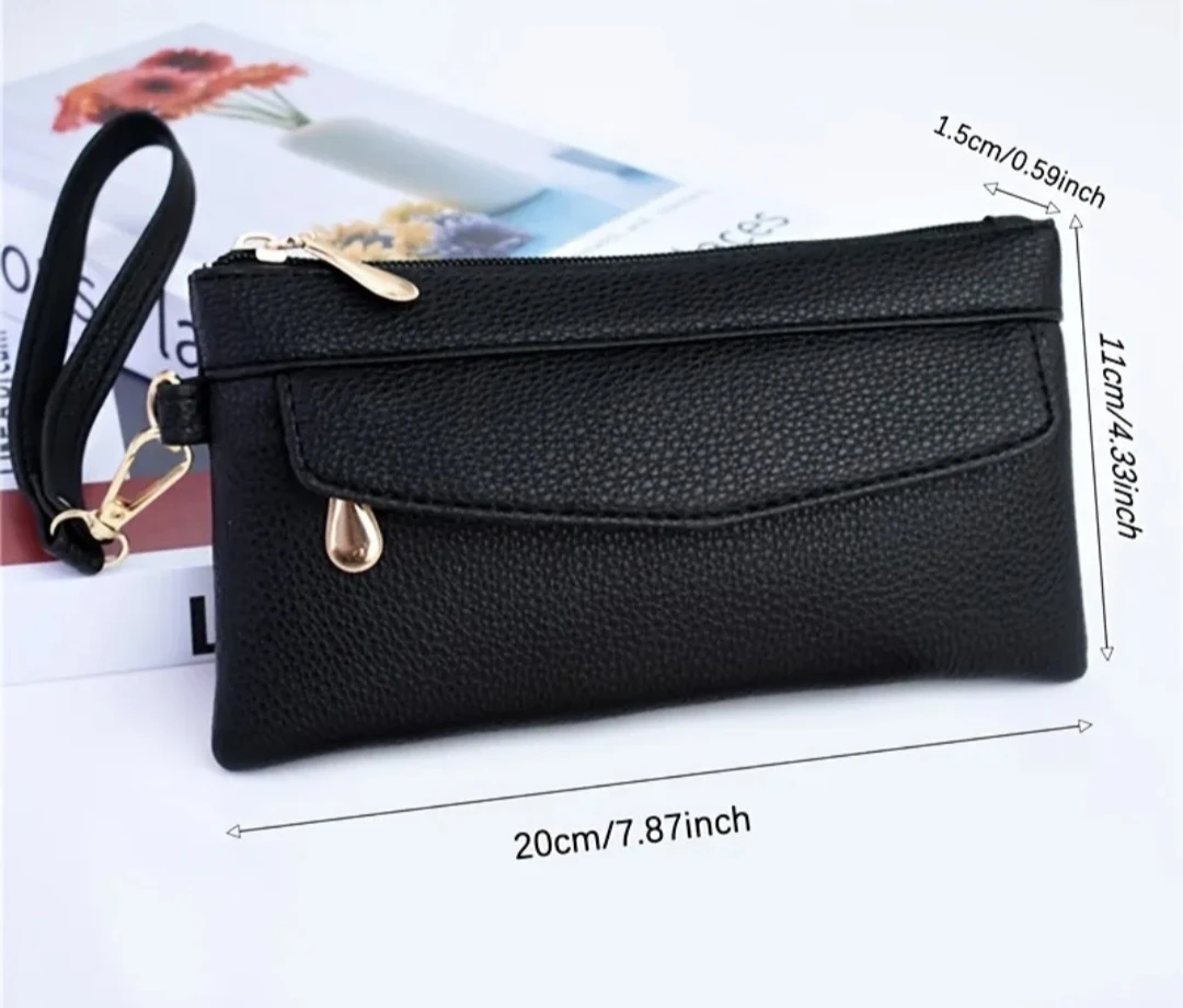 Black Faux Leather Wristlet Clutch Wallet