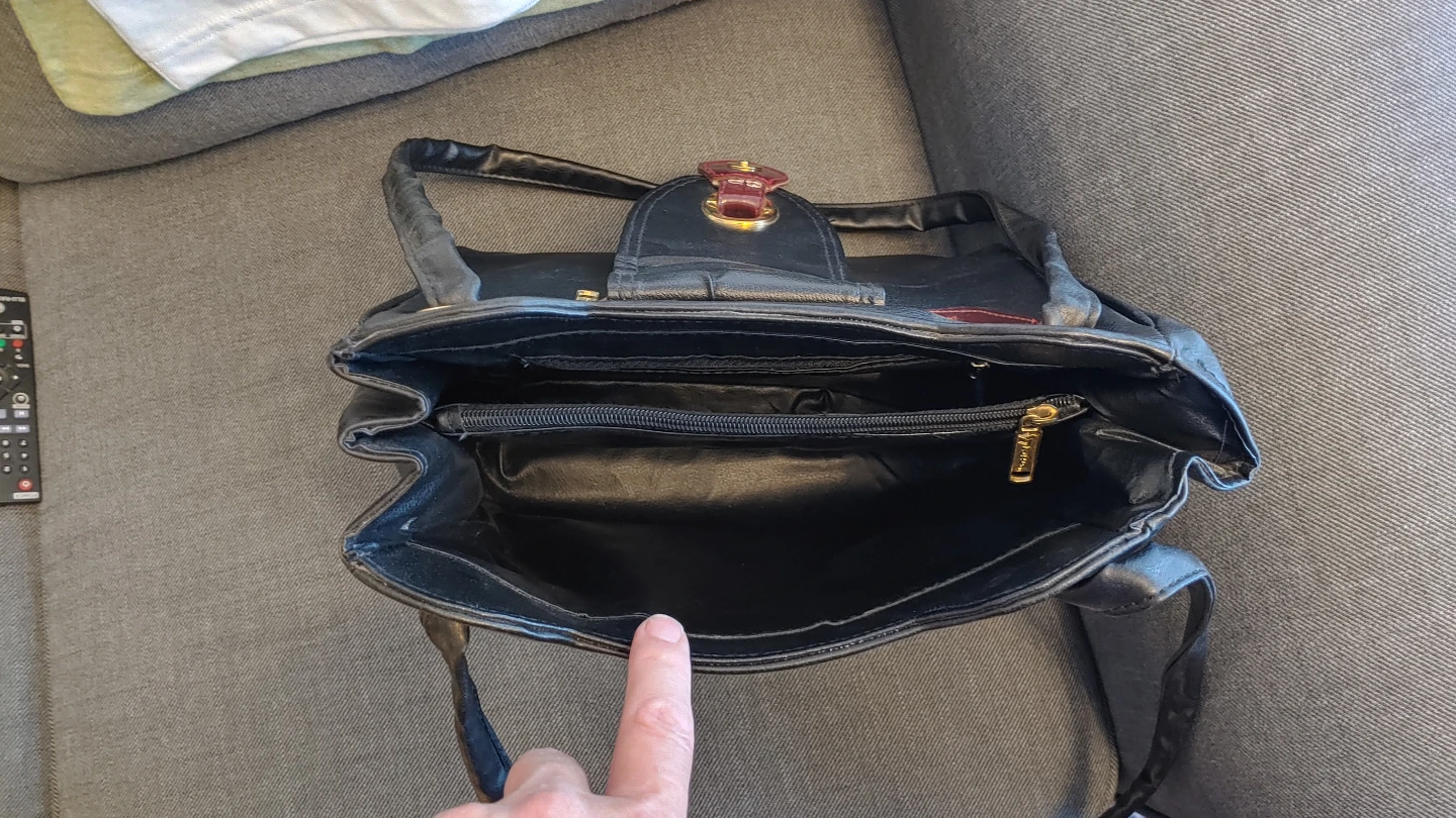 Black Faux Leather Handbag with Burgundy Accents - photo 3