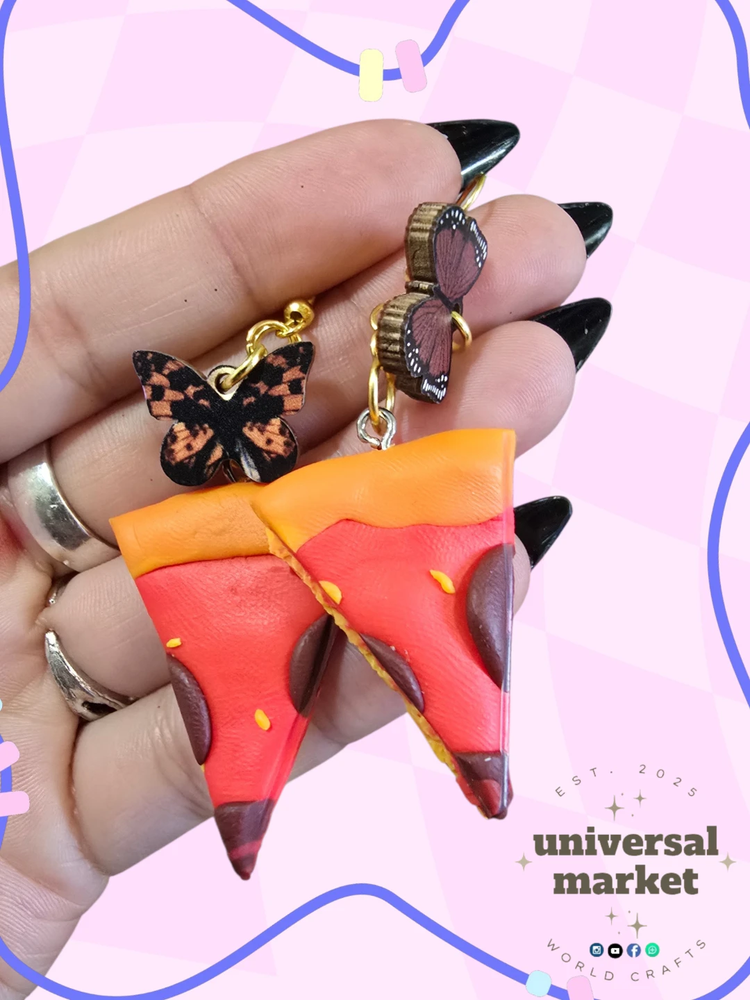 Handmade Pizza Slice & Butterfly Earrings