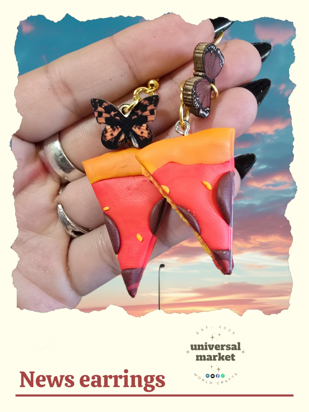 Handmade Pizza Slice & Butterfly Earrings - photo 2