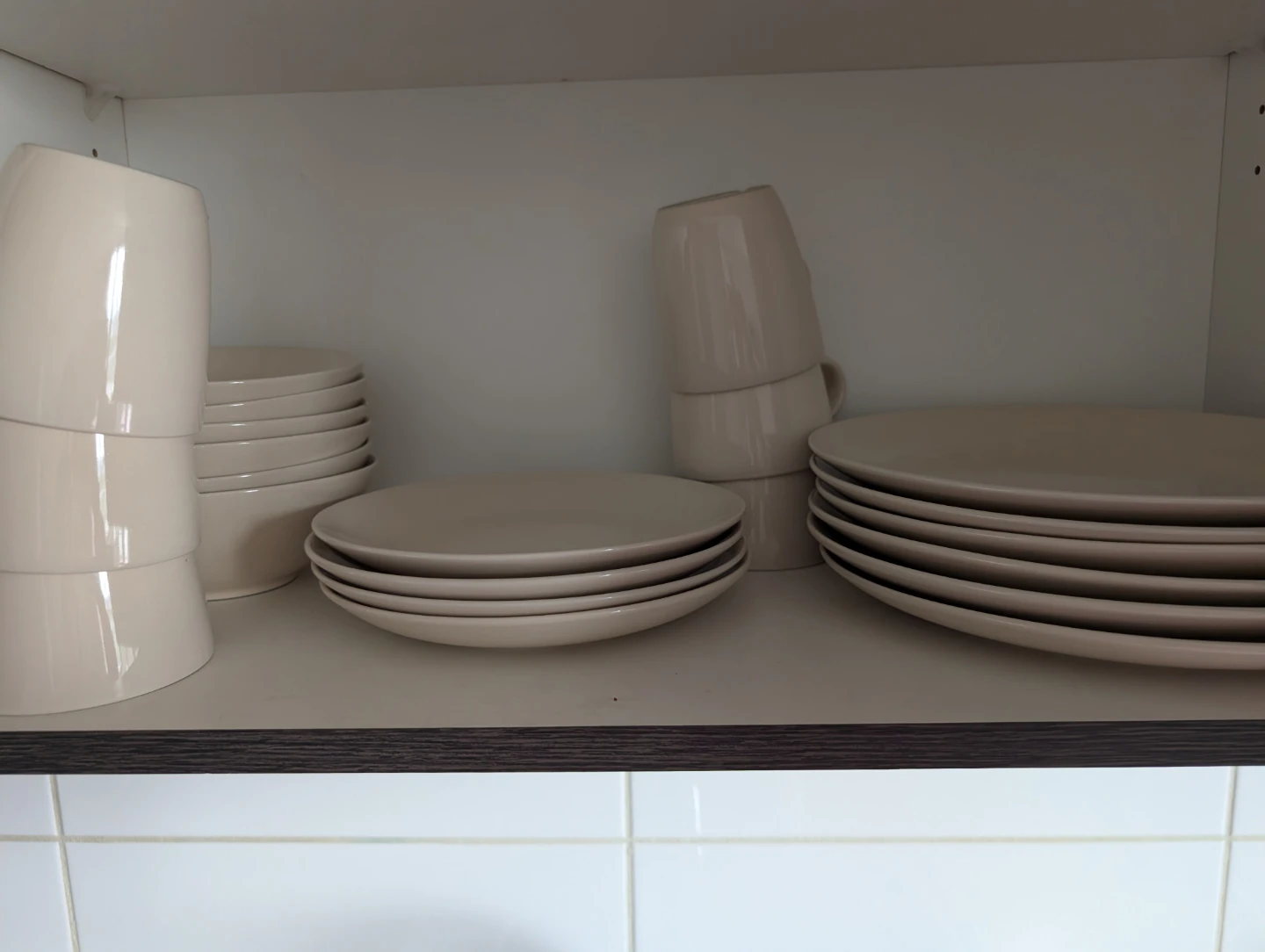 Set of Neutral Beige Ceramic Plates and Mugs