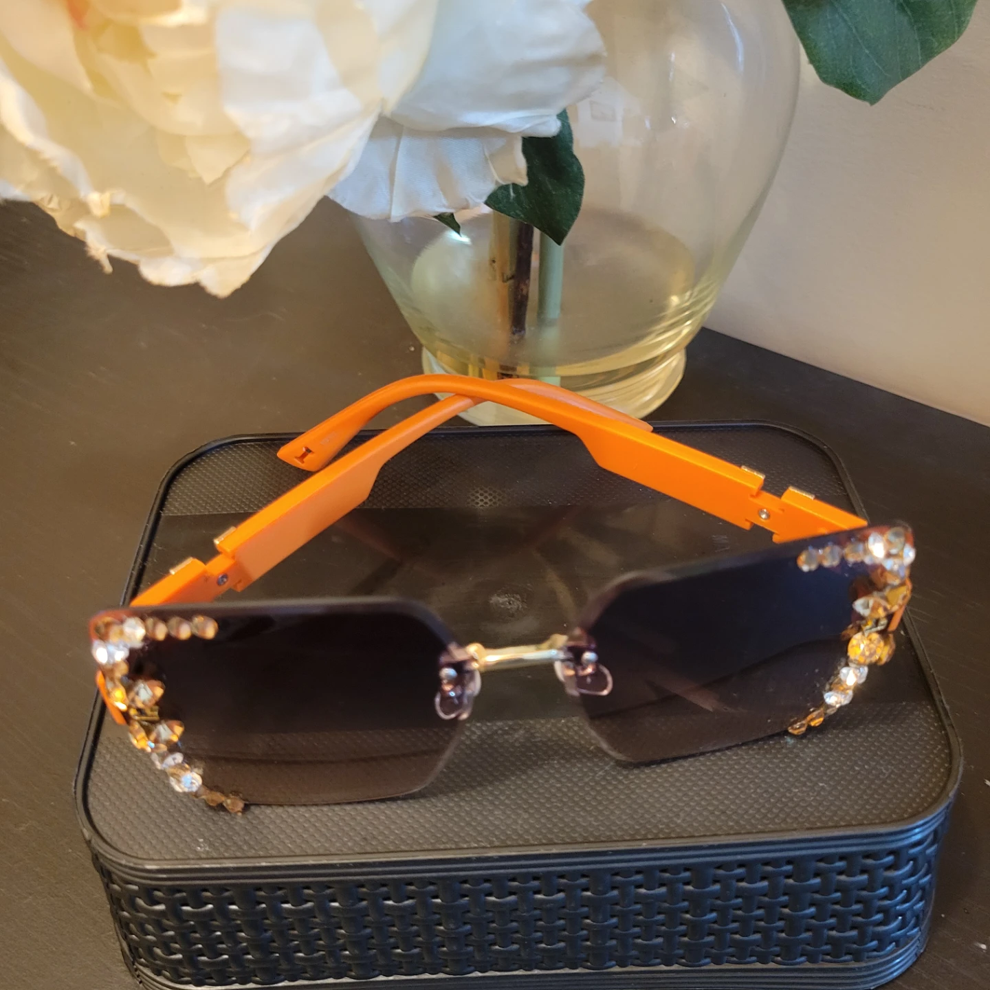 Orange Rimless Rhinestone Sunglasses - photo 4